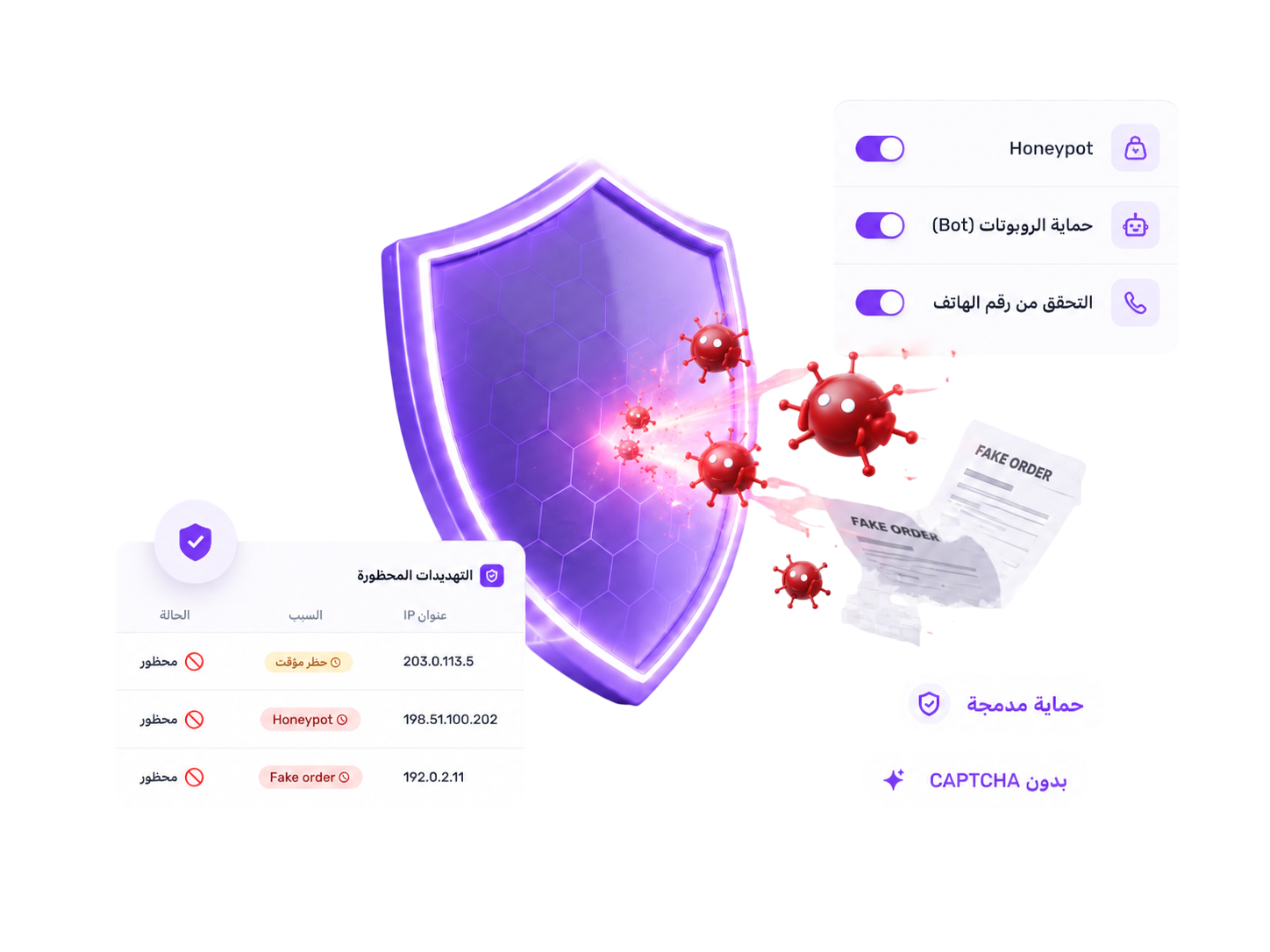 Yaxii Smart Form protection settings showing honeypot checks, rate limits, and suspicious phone-number filtering
